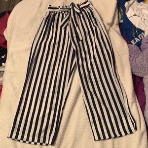 These are navy and white striped flowery beach pants!